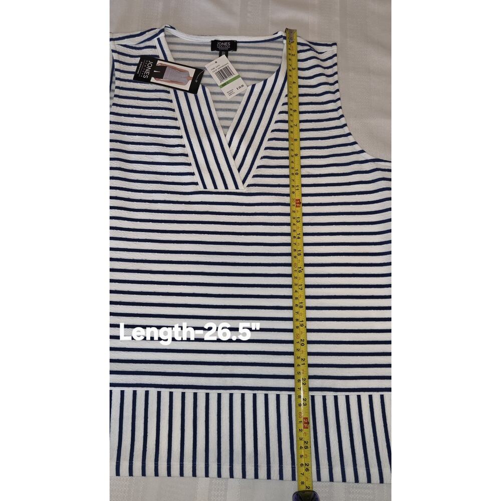 Jones NY Signature Striped Top Womens SIZE L Striped Blue White Nautical NWT - Picture 12 of 16